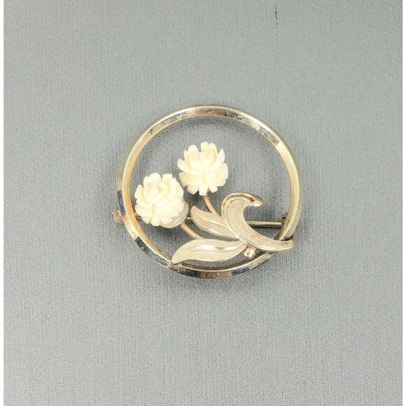 Vintage Van Dell 12k Gold Filled Brooch Pin w/ 2 Carved Roses -Van Dell Jewelry - Picture 1 of 4